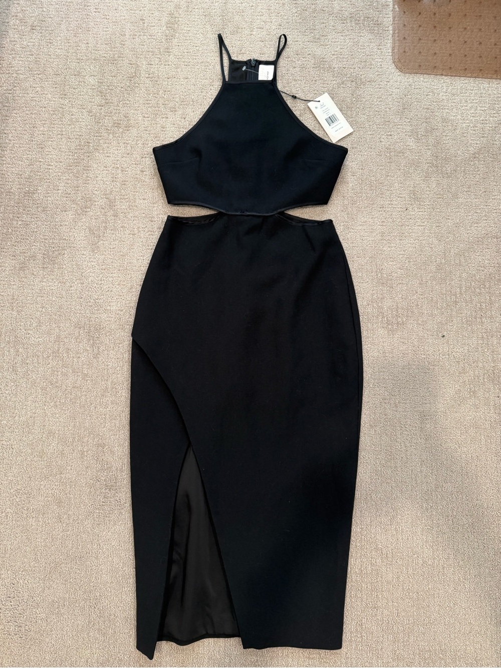 cinq a sept Black Cutout Halter Midi with Front Slit